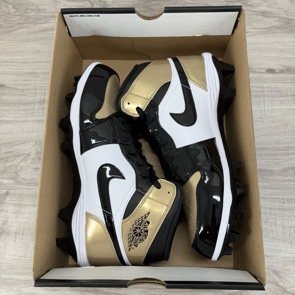 Jordan 1 Mid TD Football Cleats Black Gold Saints Fj6805-701 Men's Size 11